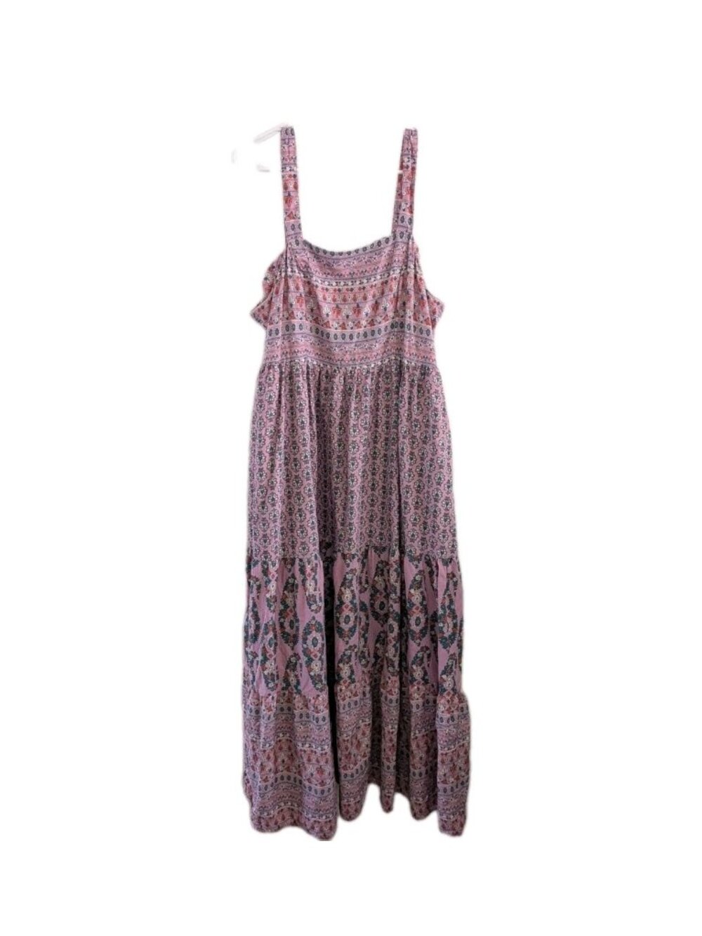 Knox Rose Floral Maxi Dress  Large Pink Boho Tiered Pockets Smocked Summer